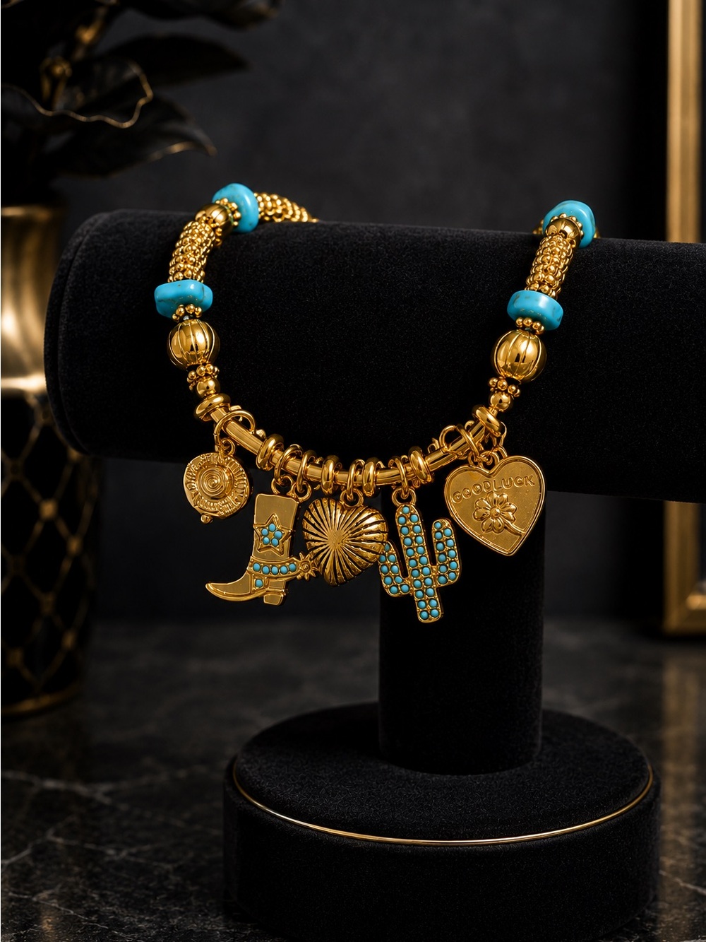 Gold-Tone Bracelet with Turquoise Accents - Picture 2 of 11